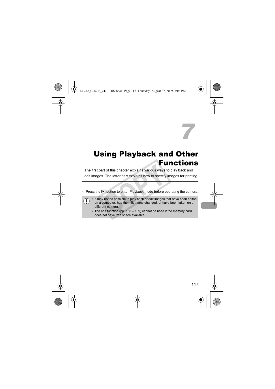 Using playback and other, Functions, Co py | Canon Battery Charger CB-2LY CDI-E409-020 User Manual | Page 117 / 179