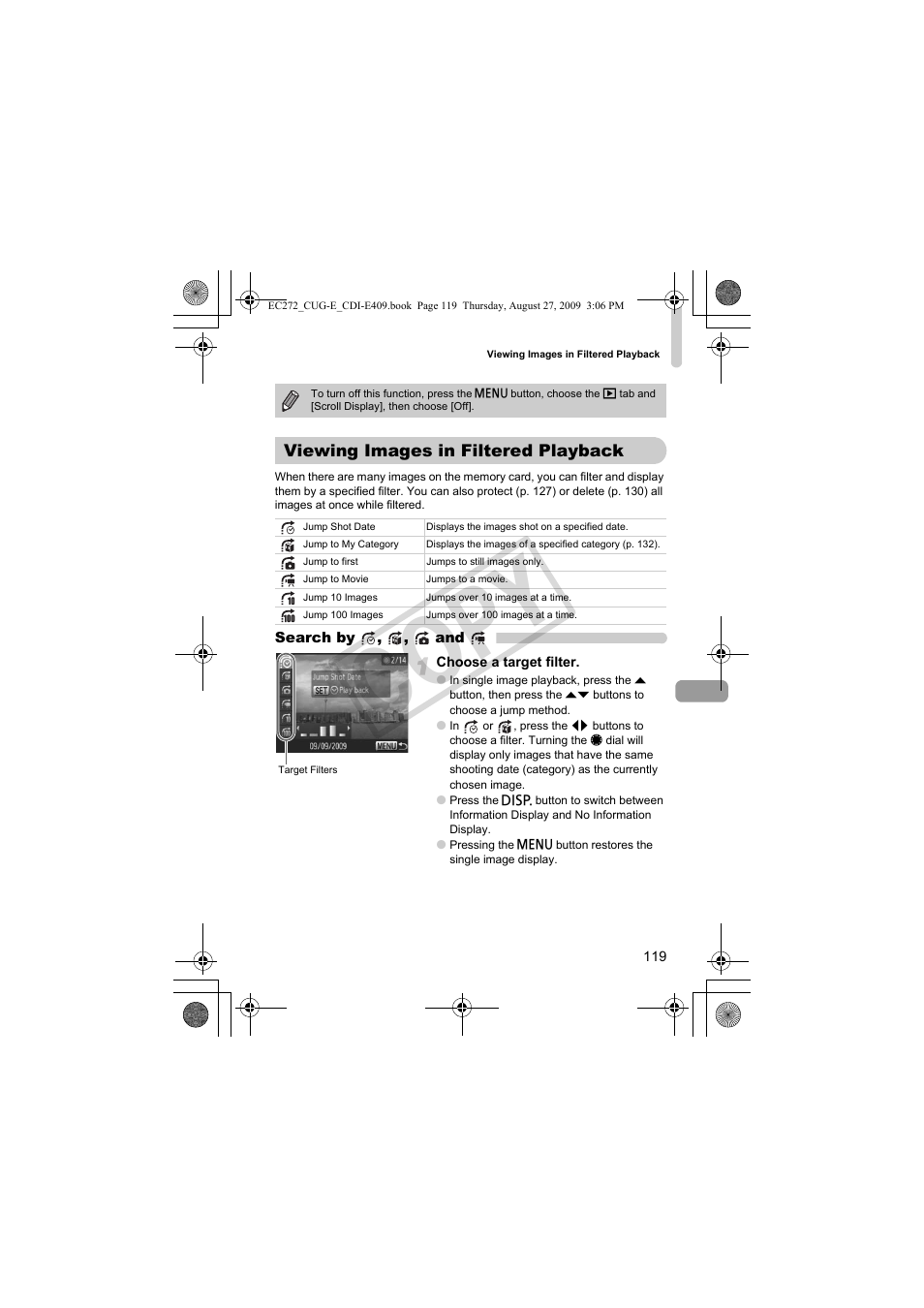 Viewing images in filtered, Playback, Tton (p. 119) | Viewing images in filtered playback (p. 119), Co py | Canon Battery Charger CB-2LY CDI-E409-020 User Manual | Page 119 / 179