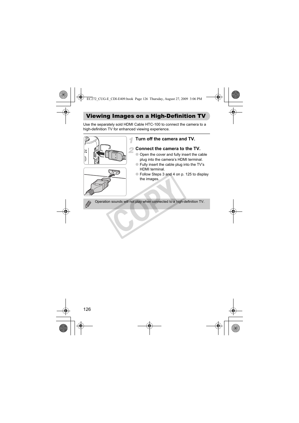 Viewing images on, A high-definition tv, P. 126 | Co py | Canon Battery Charger CB-2LY CDI-E409-020 User Manual | Page 126 / 179
