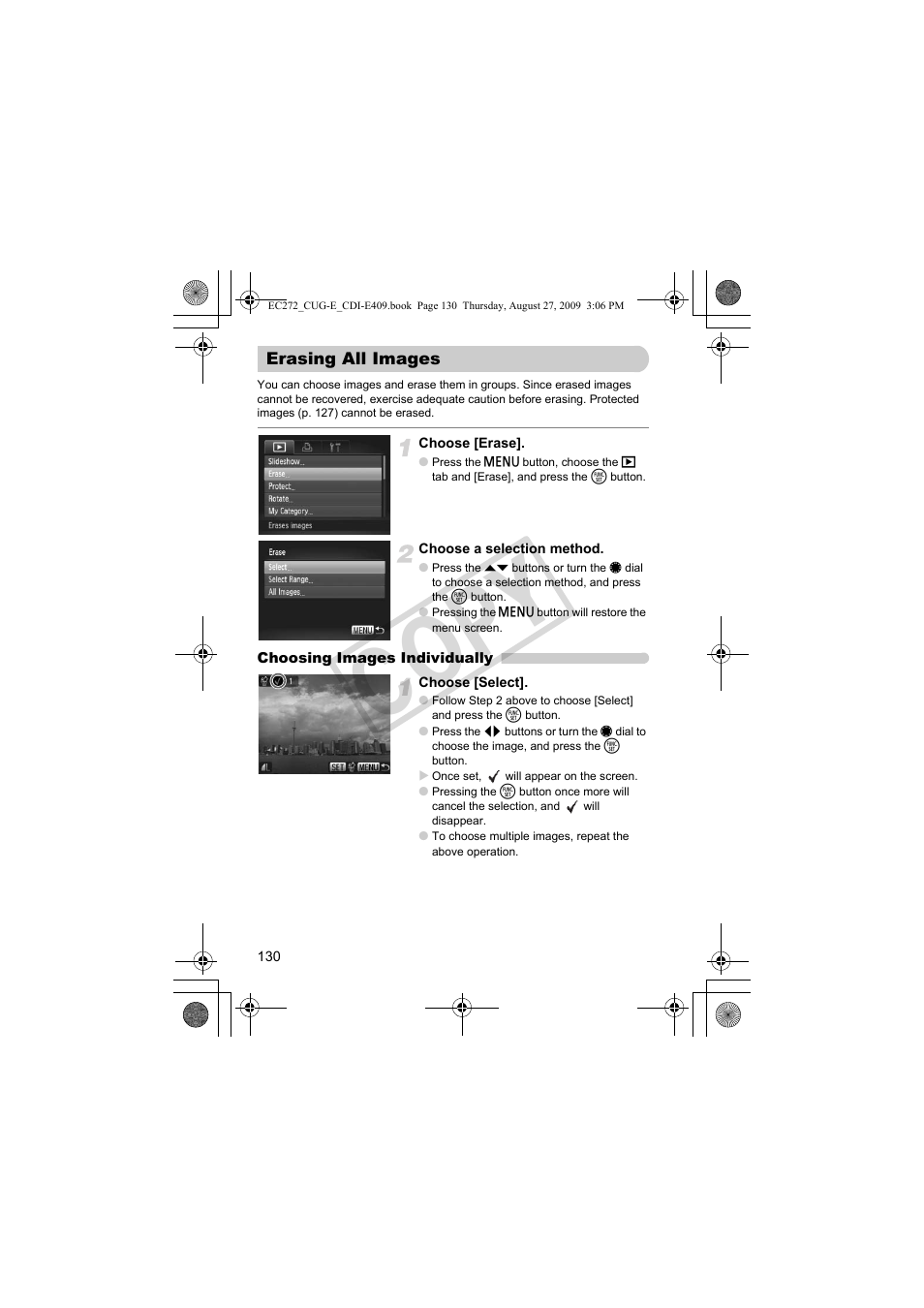 Erasing all images, Erasing all images (p. 130), Erasing all images” (p. 130) | Co py | Canon Battery Charger CB-2LY CDI-E409-020 User Manual | Page 130 / 179