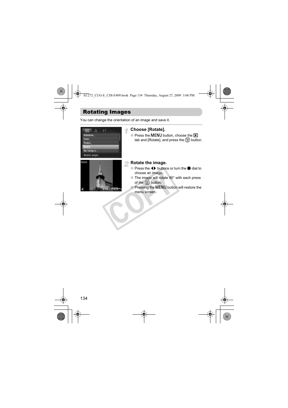 Rotating images, Rotating images (p. 134), Co py | Canon Battery Charger CB-2LY CDI-E409-020 User Manual | Page 134 / 179