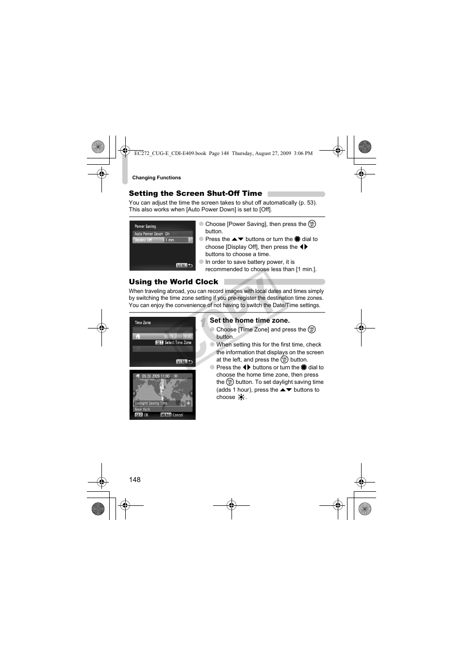 Zone (p. 148), Display off (p. 148), P. 148) | Co py | Canon Battery Charger CB-2LY CDI-E409-020 User Manual | Page 148 / 179
