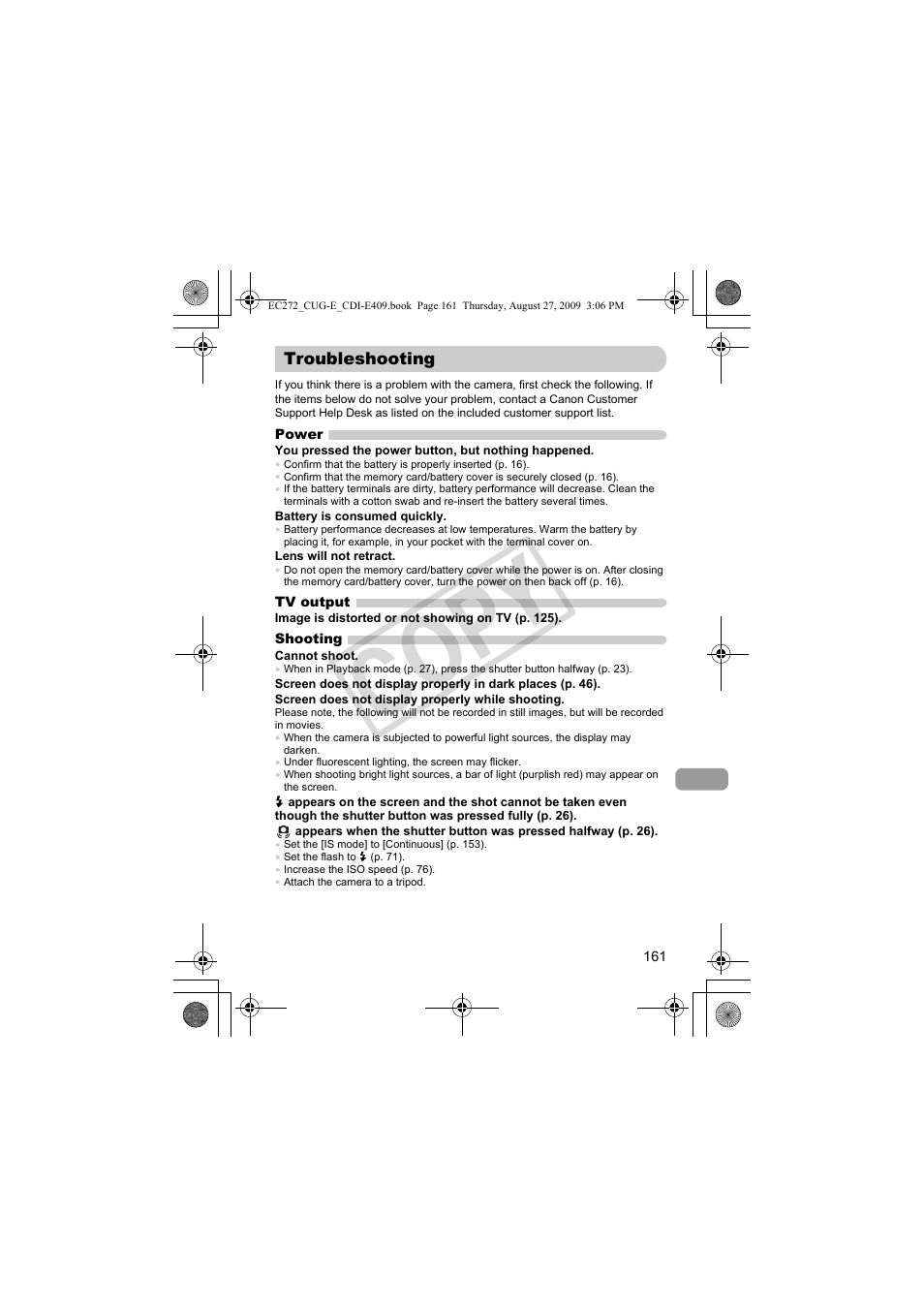 Troubleshooting, P. 161), Co py | Canon Battery Charger CB-2LY CDI-E409-020 User Manual | Page 161 / 179