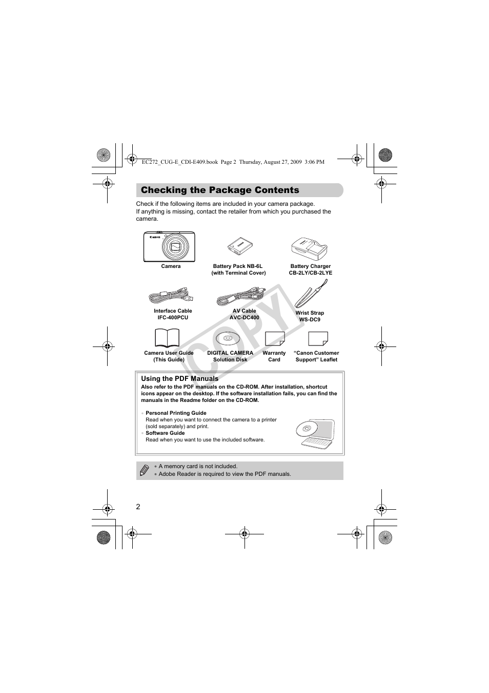 Co py | Canon Battery Charger CB-2LY CDI-E409-020 User Manual | Page 2 / 179