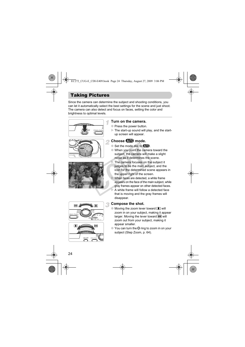 Taking pictures, Co py | Canon Battery Charger CB-2LY CDI-E409-020 User Manual | Page 24 / 179