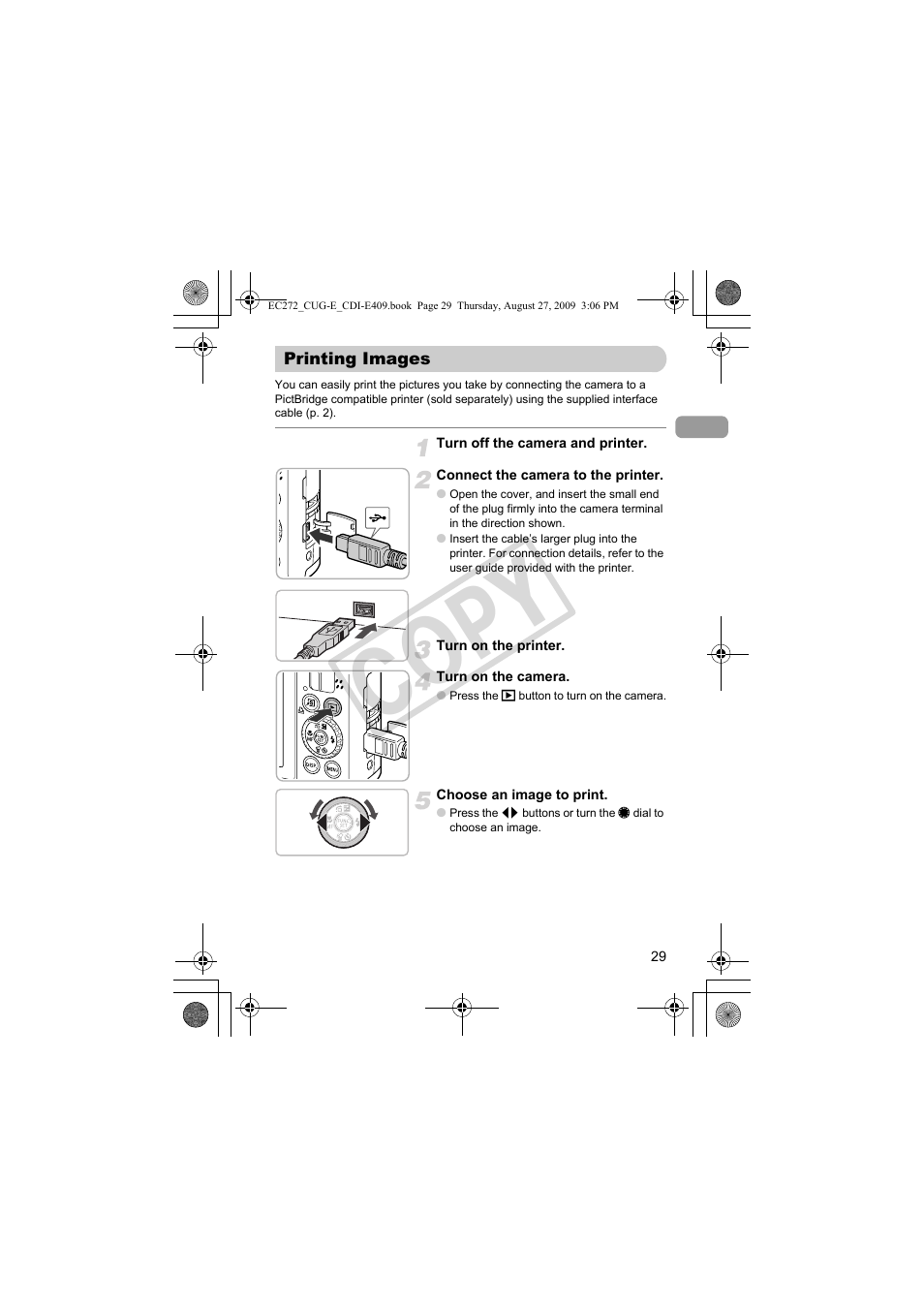 Printing images, Co py | Canon Battery Charger CB-2LY CDI-E409-020 User Manual | Page 29 / 179