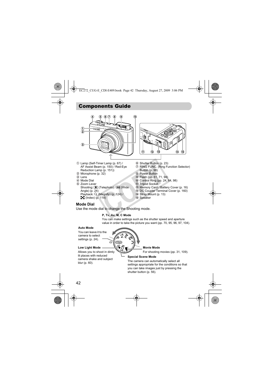 Components guide, Co p y | Canon Battery Charger CB-2LY CDI-E409-020 User Manual | Page 42 / 179
