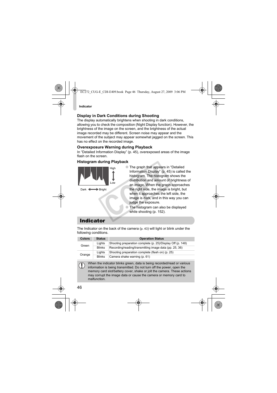 Indicator, Indicator (p. 46, Histogram (p. 46) | Co py | Canon Battery Charger CB-2LY CDI-E409-020 User Manual | Page 46 / 179