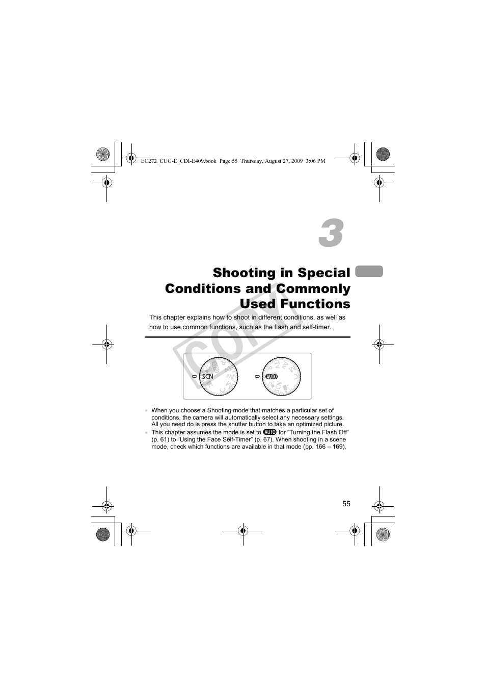Shooting in special, Conditions and commonly, Used functions | Co py | Canon Battery Charger CB-2LY CDI-E409-020 User Manual | Page 55 / 179