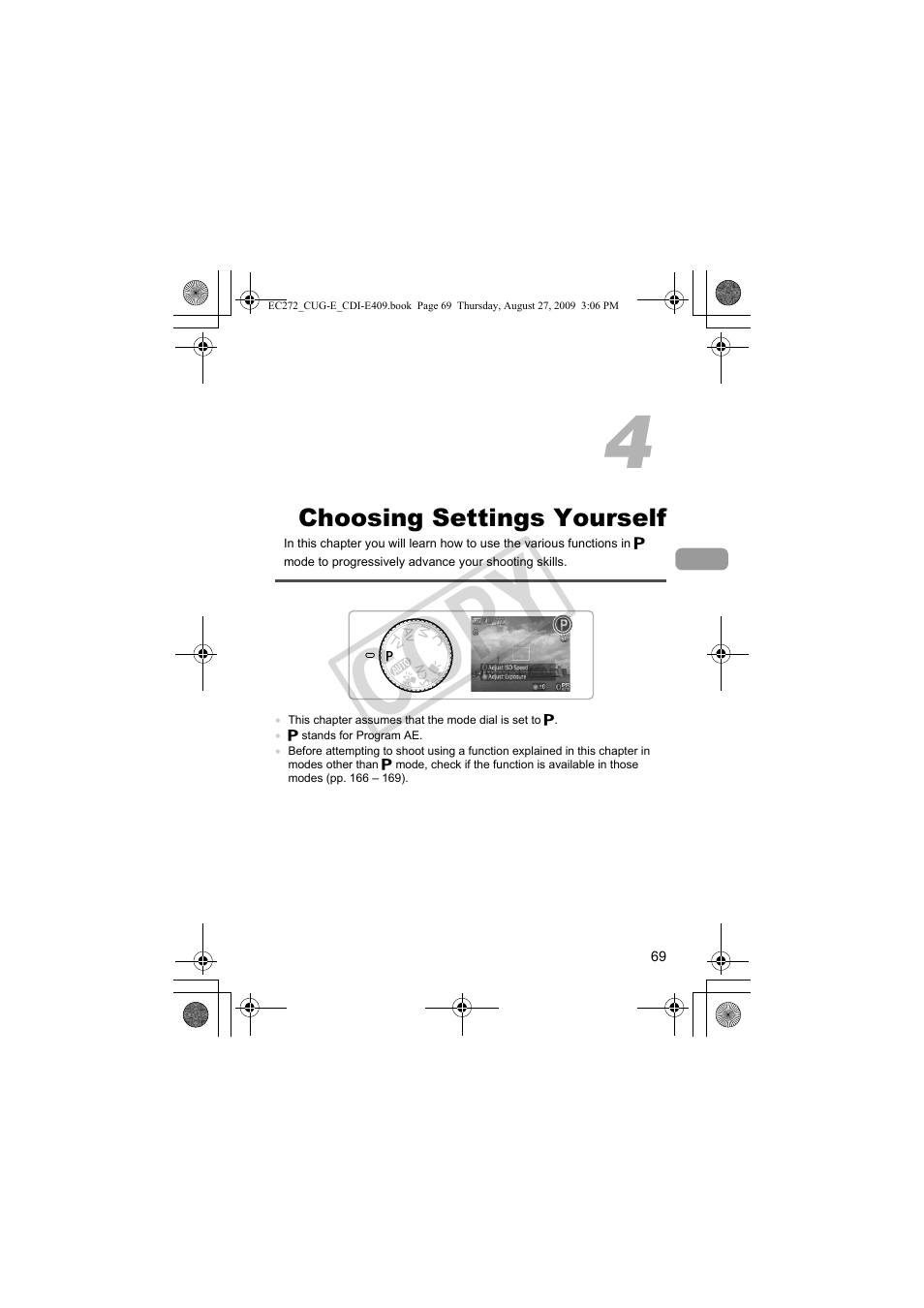 Choosing settings, Yourself, Co py | Canon Battery Charger CB-2LY CDI-E409-020 User Manual | Page 69 / 179