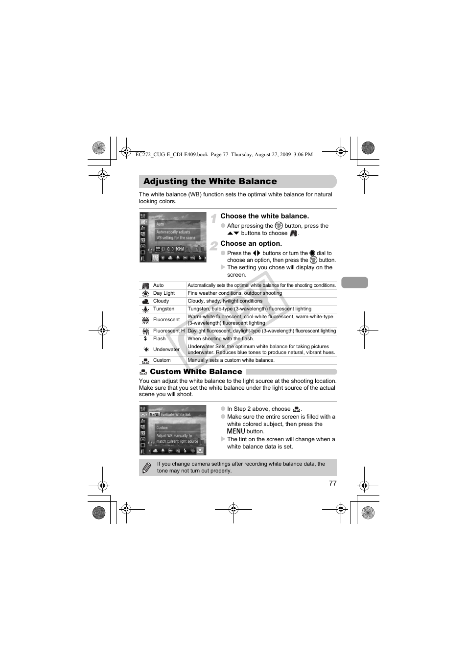 Adjusting the white balance, White balance (p. 77), P. 77 | Co py | Canon Battery Charger CB-2LY CDI-E409-020 User Manual | Page 77 / 179