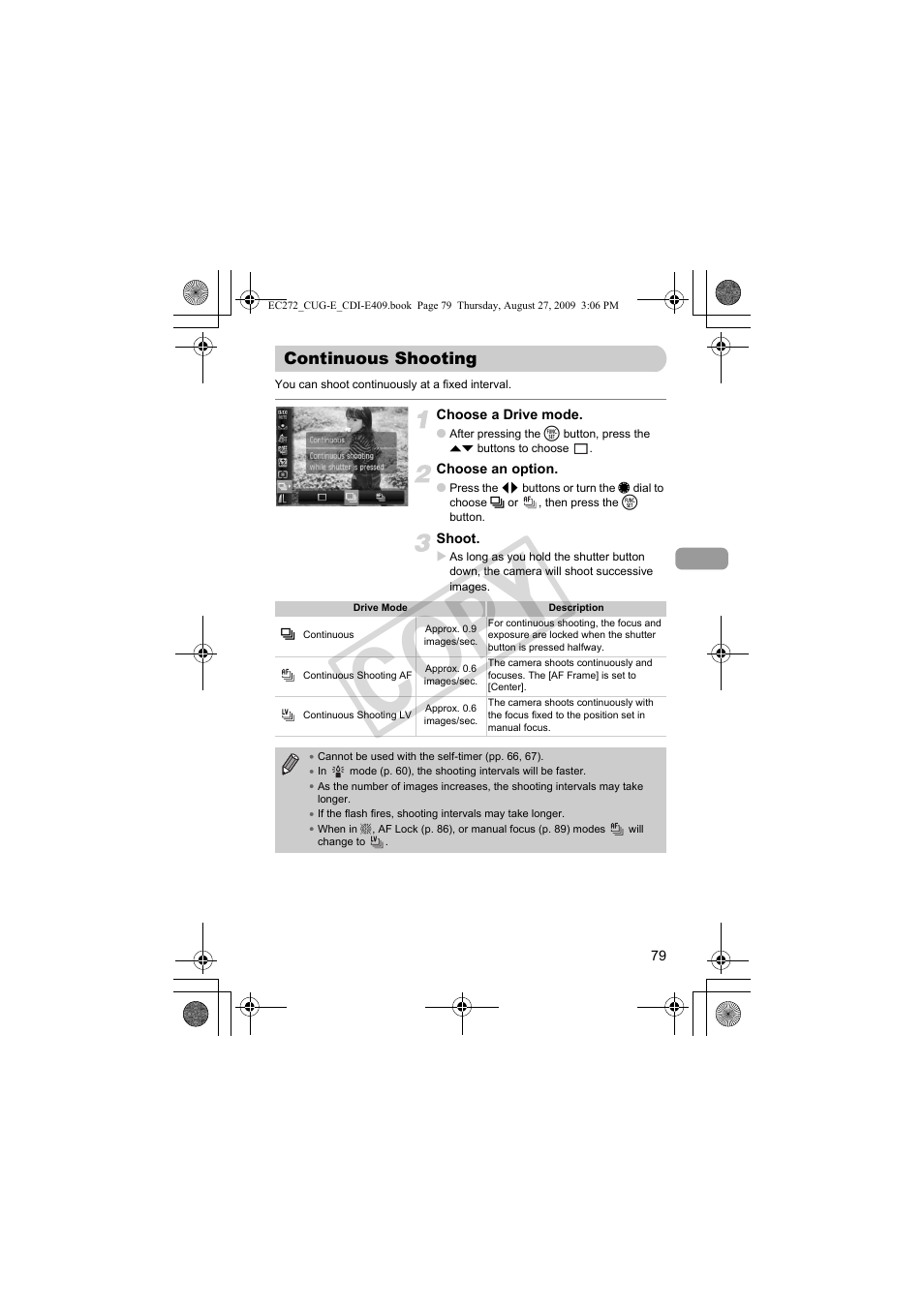 Continuous shooting, Drive mode (p. 79, Co py | Canon Battery Charger CB-2LY CDI-E409-020 User Manual | Page 79 / 179