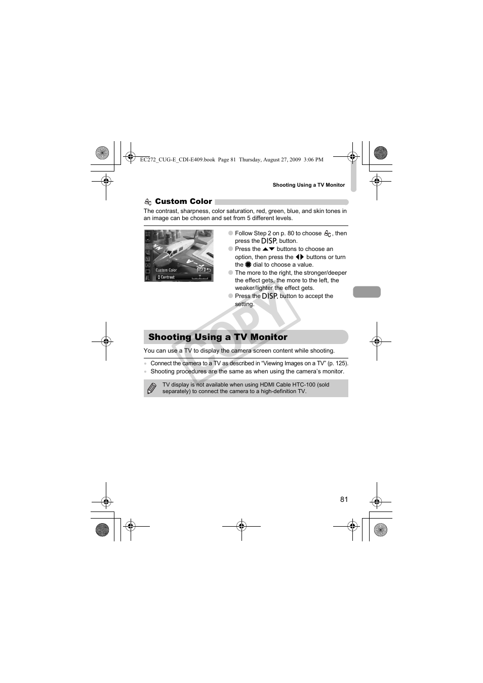 Shooting using a tv monitor, Co py | Canon Battery Charger CB-2LY CDI-E409-020 User Manual | Page 81 / 179