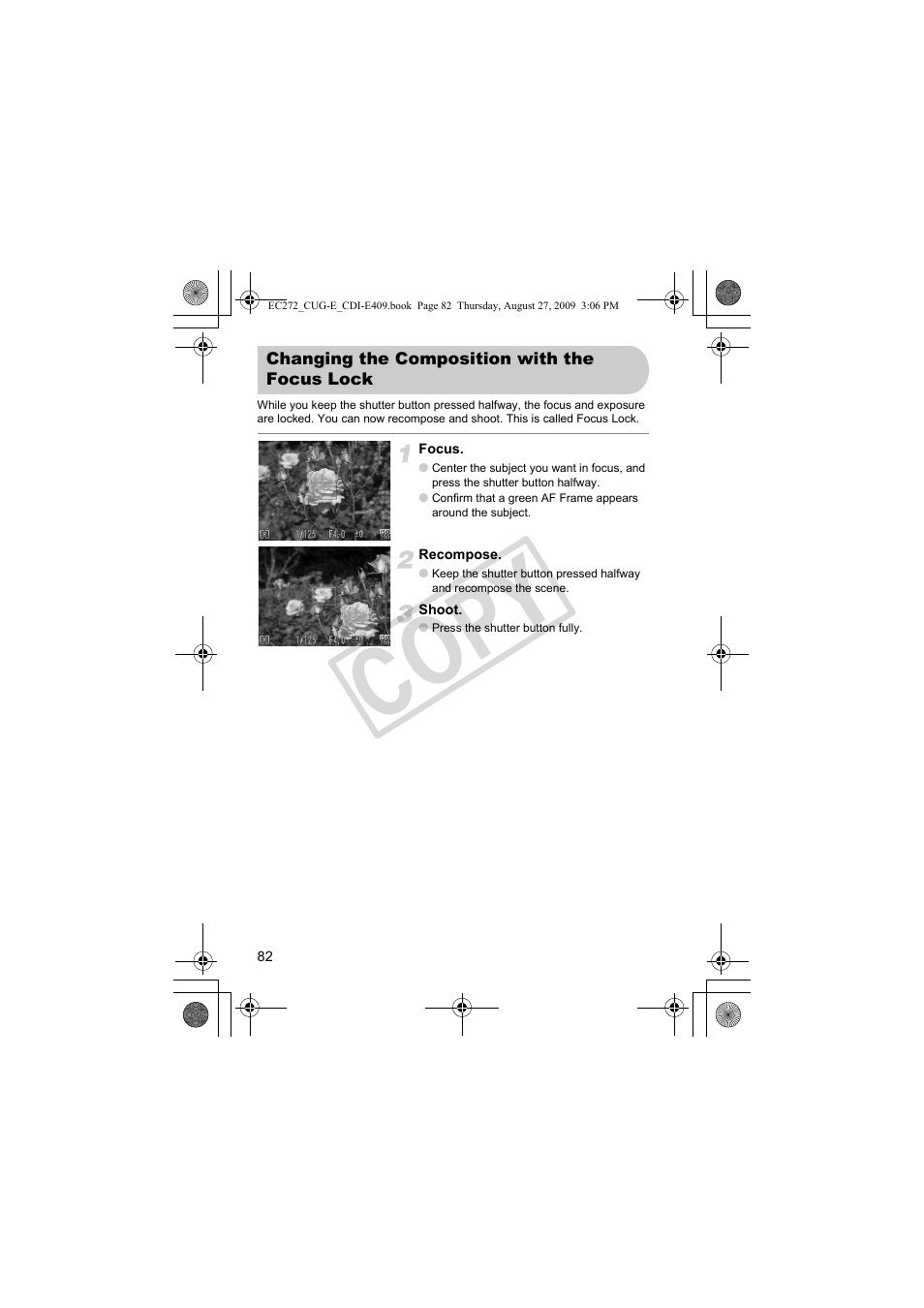 Changing the composition, With the focus lock, Co py | Canon Battery Charger CB-2LY CDI-E409-020 User Manual | Page 82 / 179