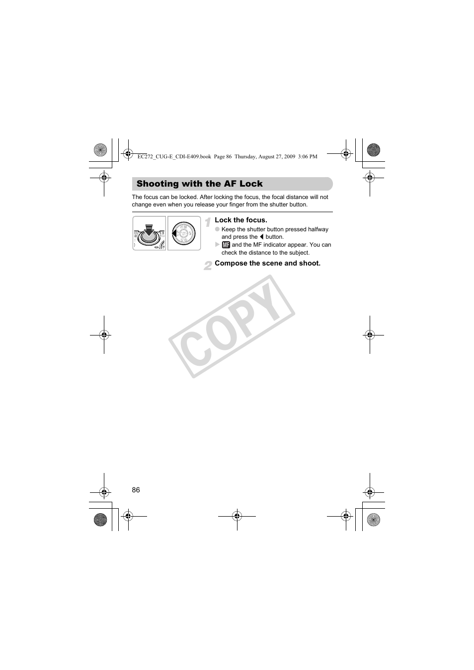 Shooting with the af lock, P. 86), Co py | Canon Battery Charger CB-2LY CDI-E409-020 User Manual | Page 86 / 179