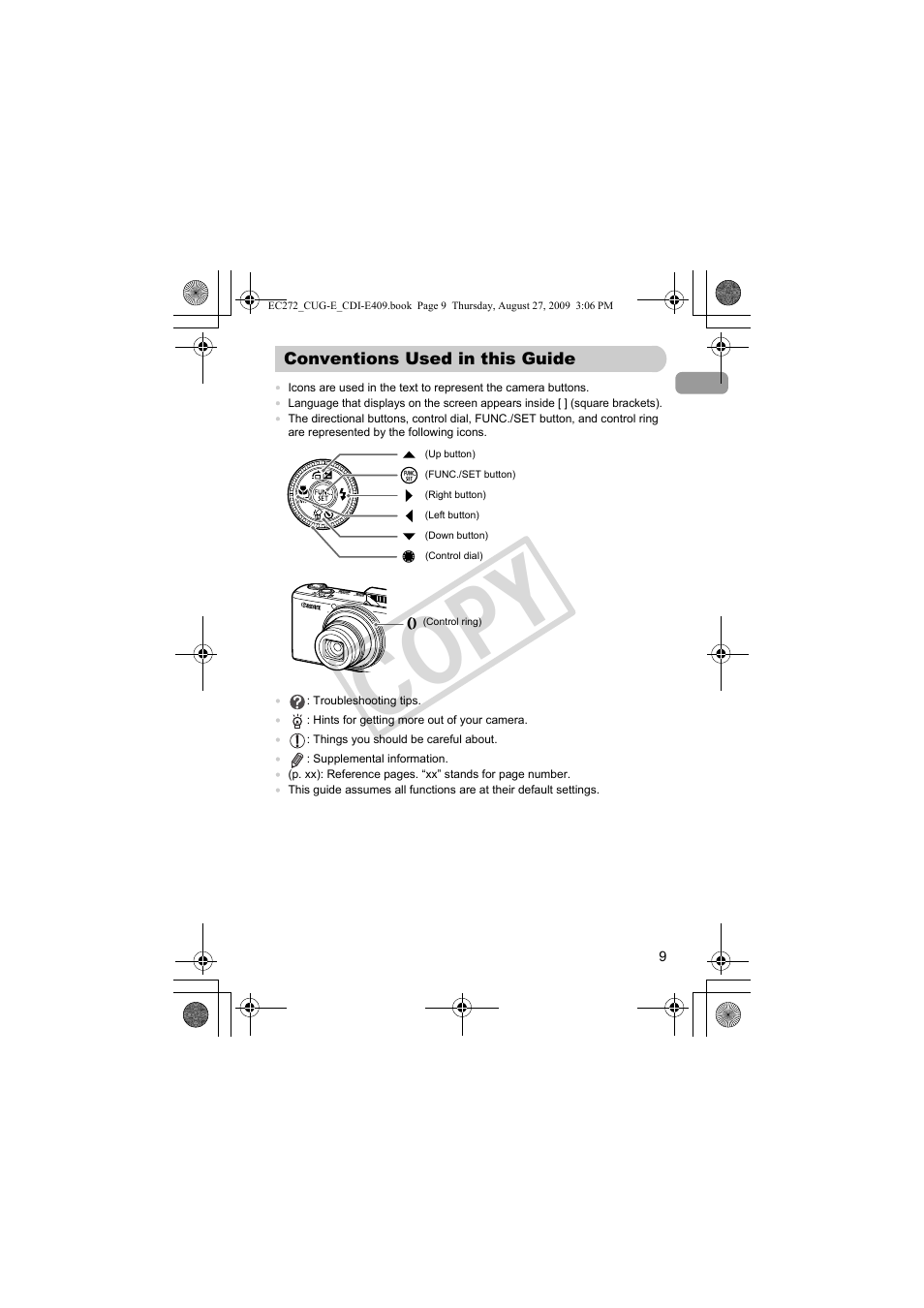Conventions used in this guide, Co py | Canon Battery Charger CB-2LY CDI-E409-020 User Manual | Page 9 / 179