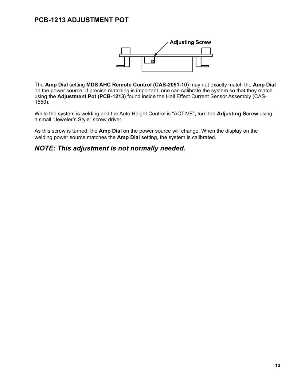 13 ..... pcb-1213 adjustment pot, Pcb-1213 adjustment pot | BUG-O Systems CAS-2060 User Manual | Page 13 / 20