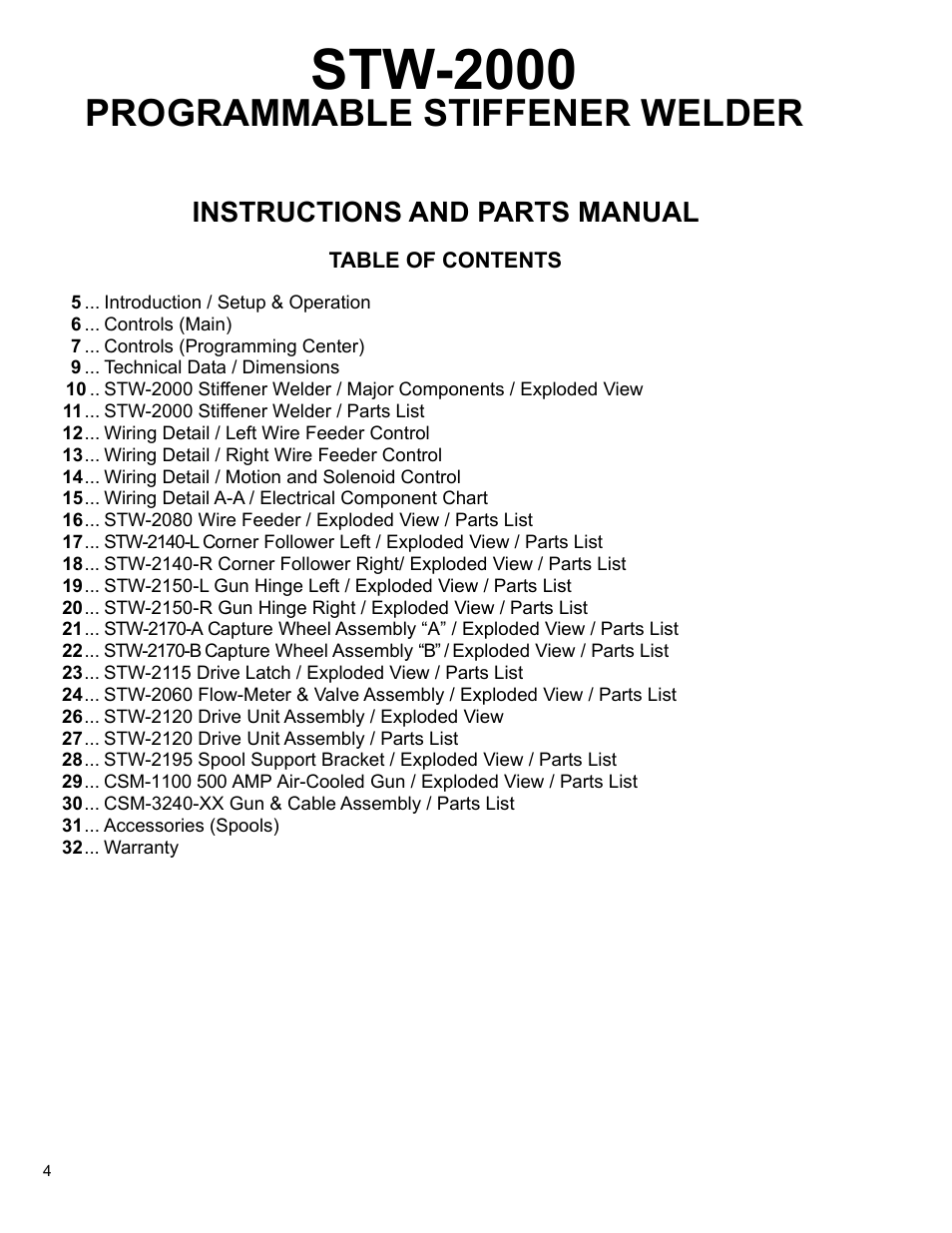 Stw-2000, Programmable stiffener welder, Instructions and parts manual | BUG-O Systems STW-2000 User Manual | Page 4 / 32