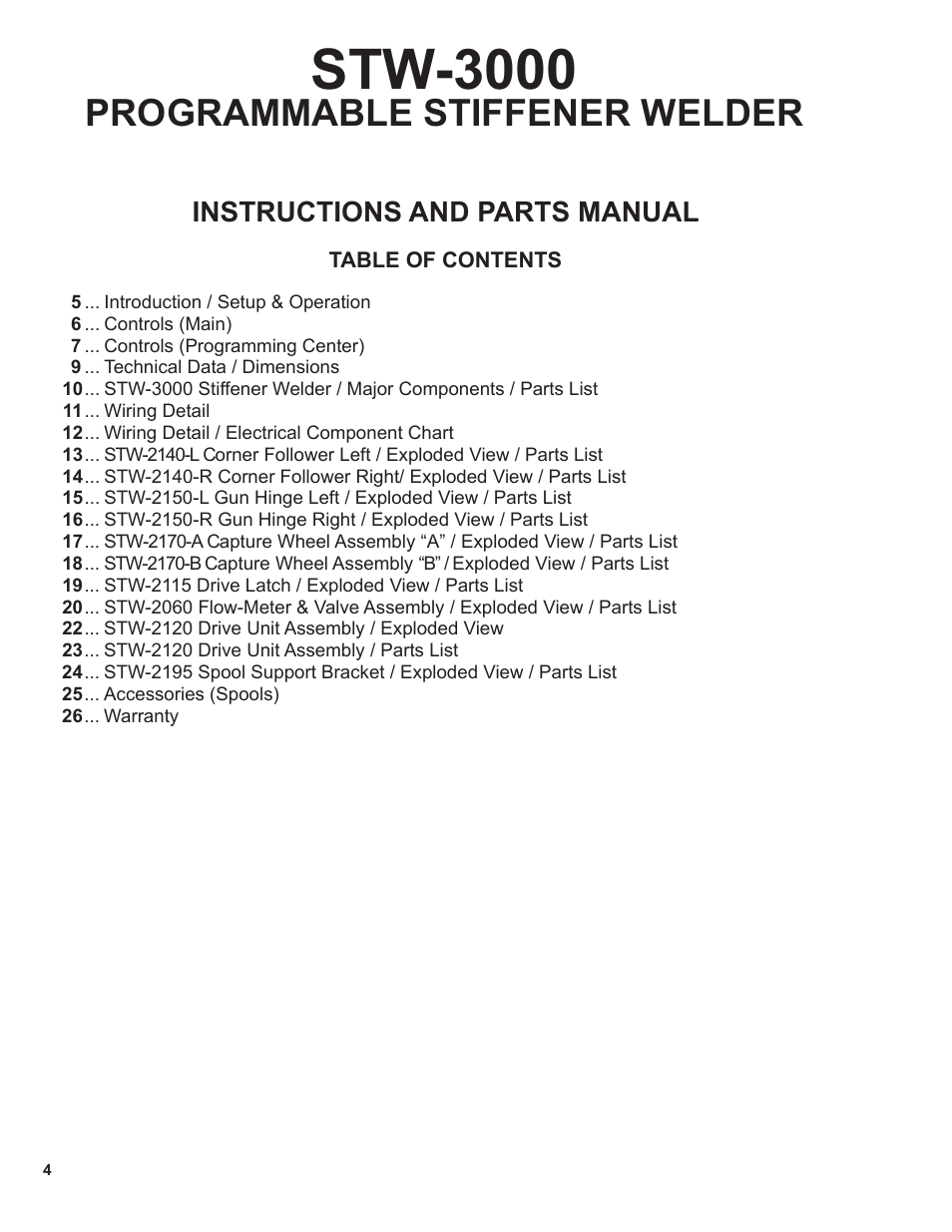 Stw-3000, Programmable stiffener welder, Instructions and parts manual | BUG-O Systems STW-3000 User Manual | Page 4 / 26