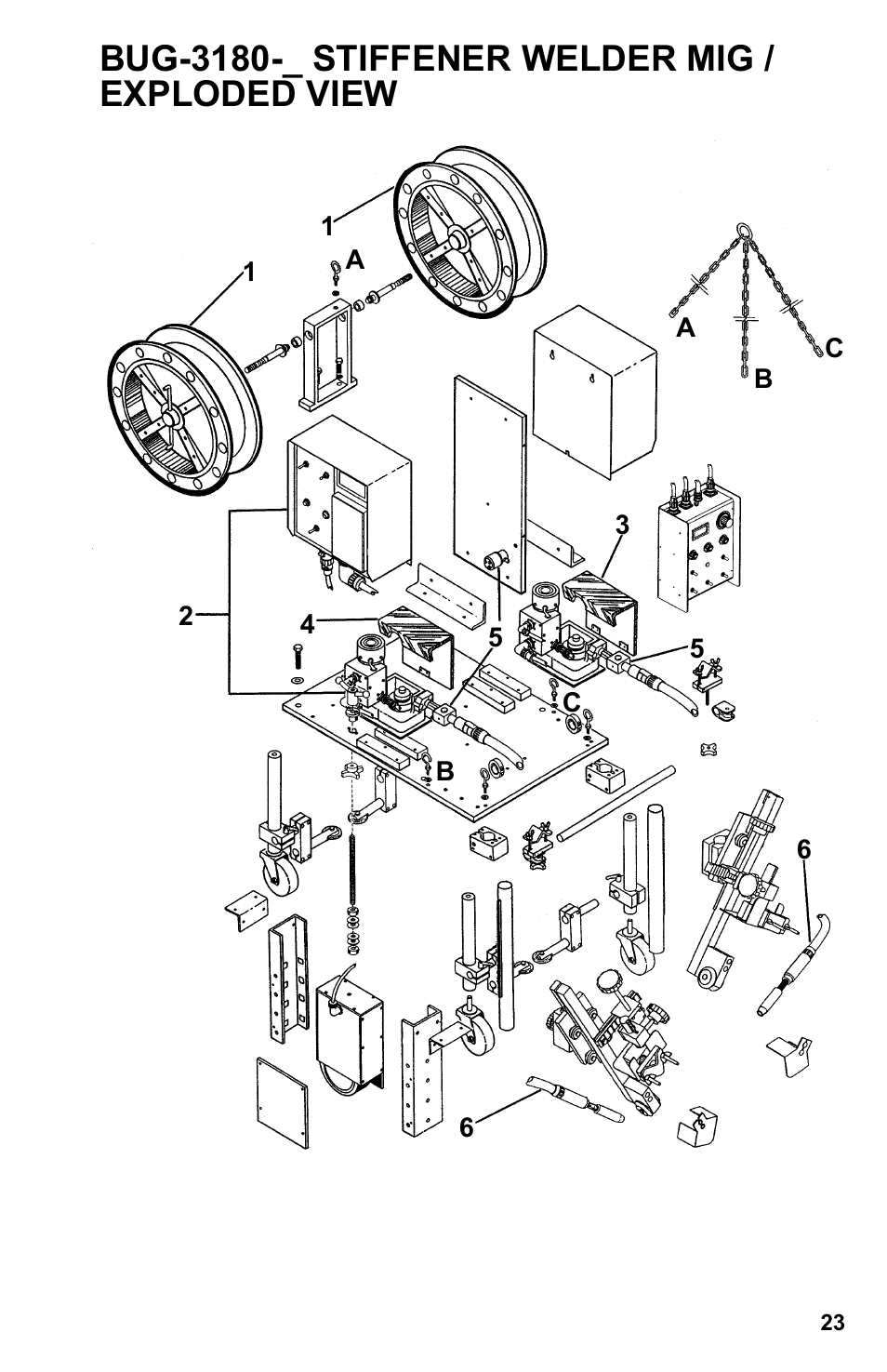 Bug-3180-_ stiffener welder mig / exploded view | BUG-O Systems Stiffener Welder User Manual | Page 23 / 29