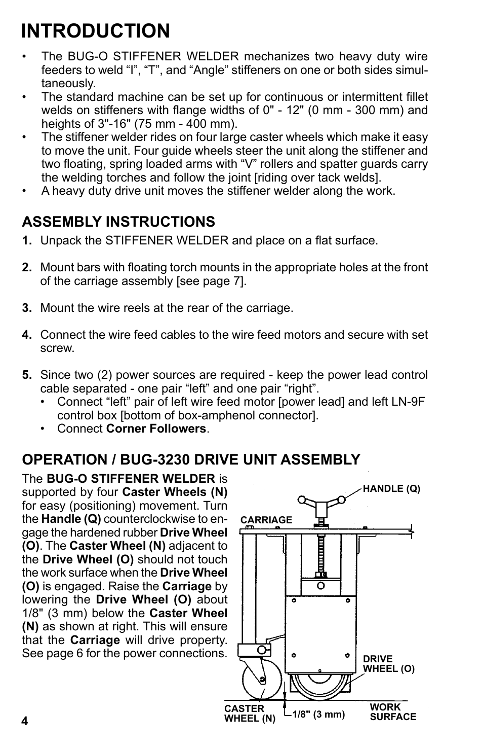 Introduction / assembly / operation, Introduction | BUG-O Systems Stiffener Welder User Manual | Page 4 / 29