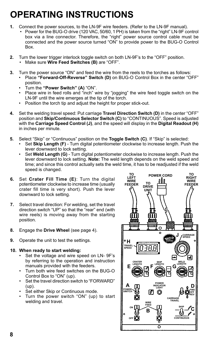 Operating instructions / control box, Operating instructions | BUG-O Systems Stiffener Welder User Manual | Page 8 / 29