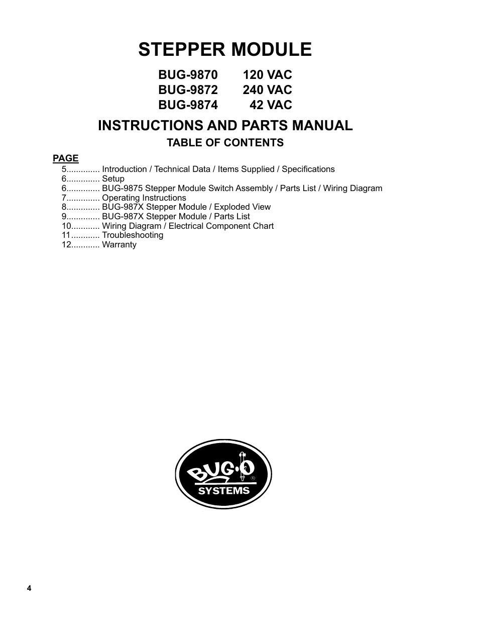 Stepper module, Instructions and parts manual | BUG-O Systems BUG-9870 User Manual | Page 4 / 12