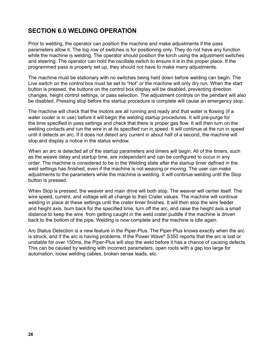 Section 6.0 welding operations | BUG-O Systems Piper-Plus User Manual | Page 26 / 107