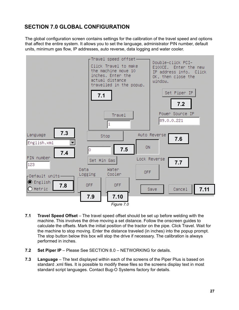 28 ...... section 7.0 global configuration | BUG-O Systems Piper-Plus User Manual | Page 27 / 107