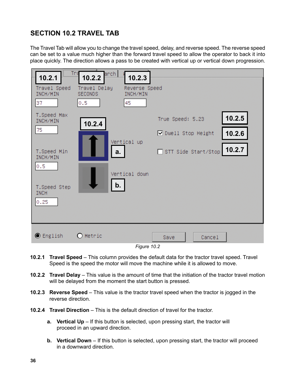 37 ...... section 10.2 travel tab | BUG-O Systems Piper-Plus User Manual | Page 36 / 107