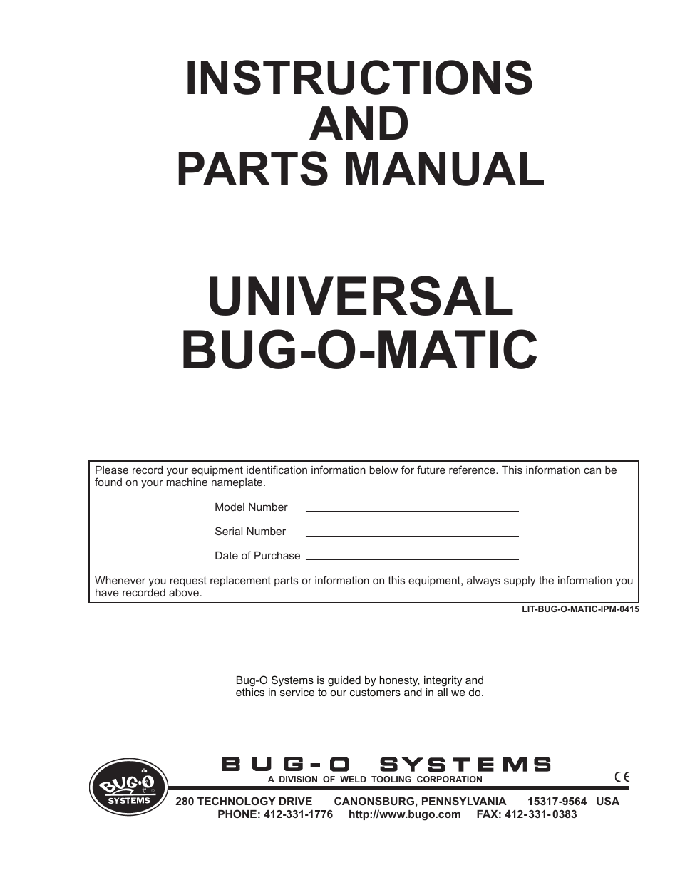 BUG-O Systems Universal Bug-O-Matic User Manual | 31 pages