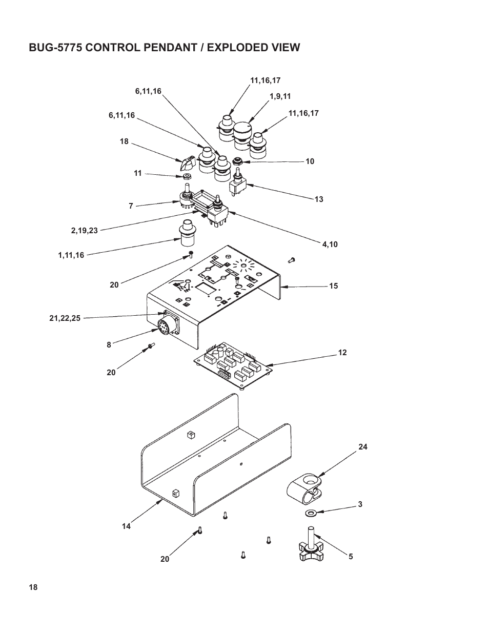 18 .........bug-5775: control pendant / parts list, Bug-5775 control pendant / exploded view | BUG-O Systems Universal Bug-O-Matic User Manual | Page 18 / 31