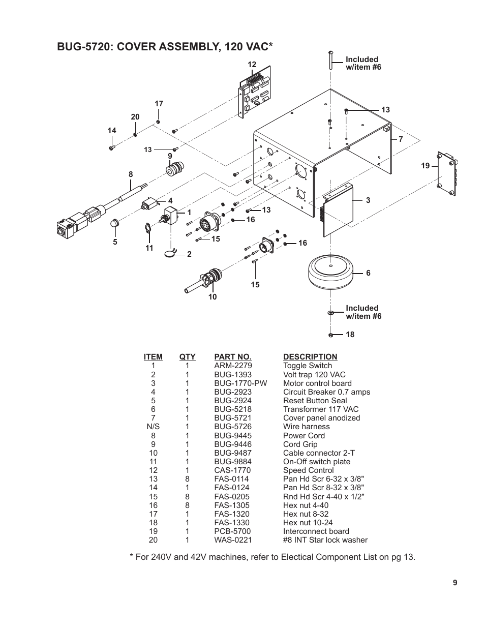 9 ..........bug-5720: cover assembly, 120 vac | BUG-O Systems Universal Bug-O-Matic User Manual | Page 9 / 31