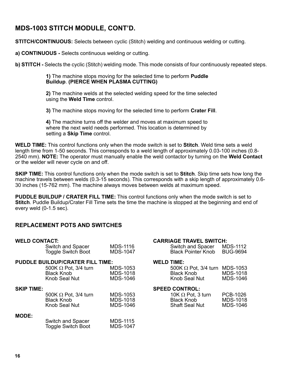 Mds-1003 stitch module, cont’d | BUG-O Systems Modular Drive System User Manual | Page 16 / 57
