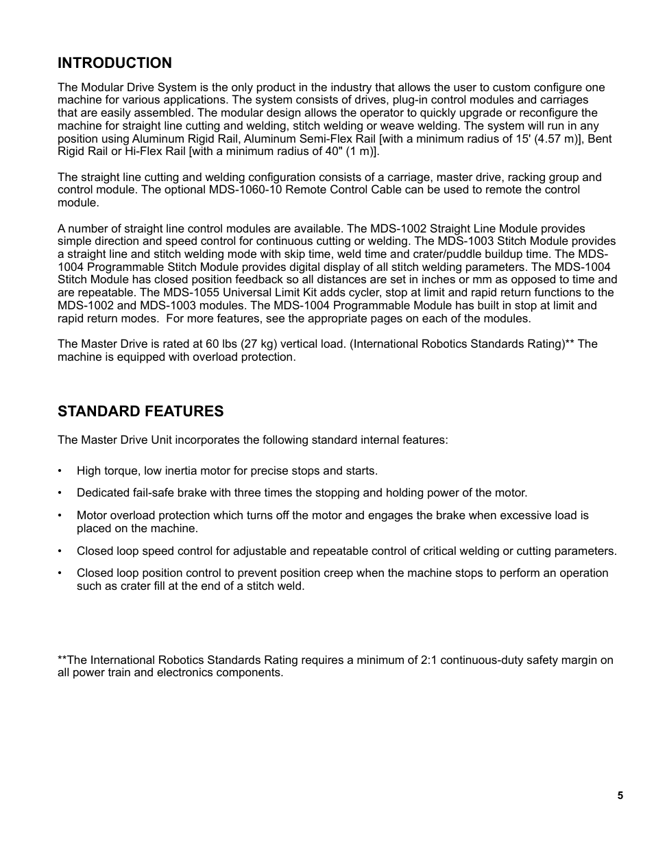Introduction / standard features, Standard features, Introduction | BUG-O Systems Modular Drive System User Manual | Page 5 / 57