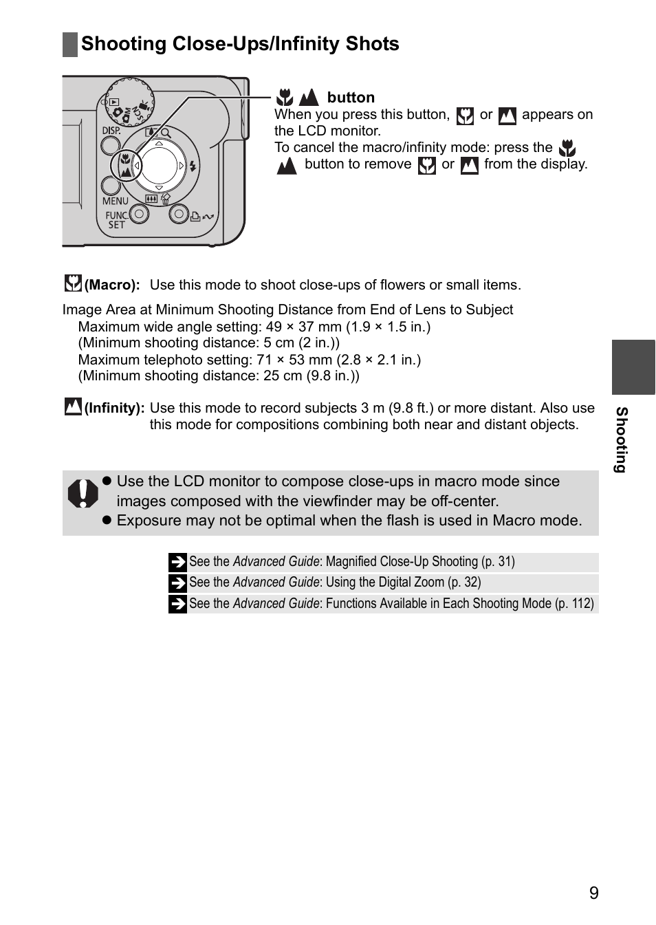 Shooting close-ups/infinity shots | Canon CDI-E185-010 User Manual | Page 11 / 23