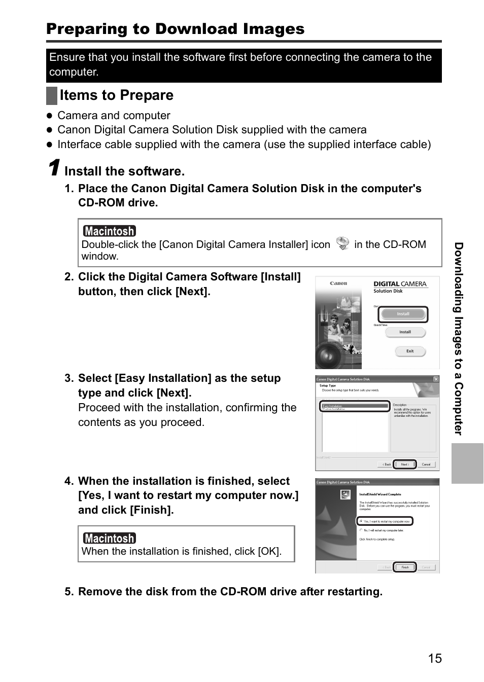 Preparing to download images, Items to prepare | Canon CDI-E185-010 User Manual | Page 17 / 23