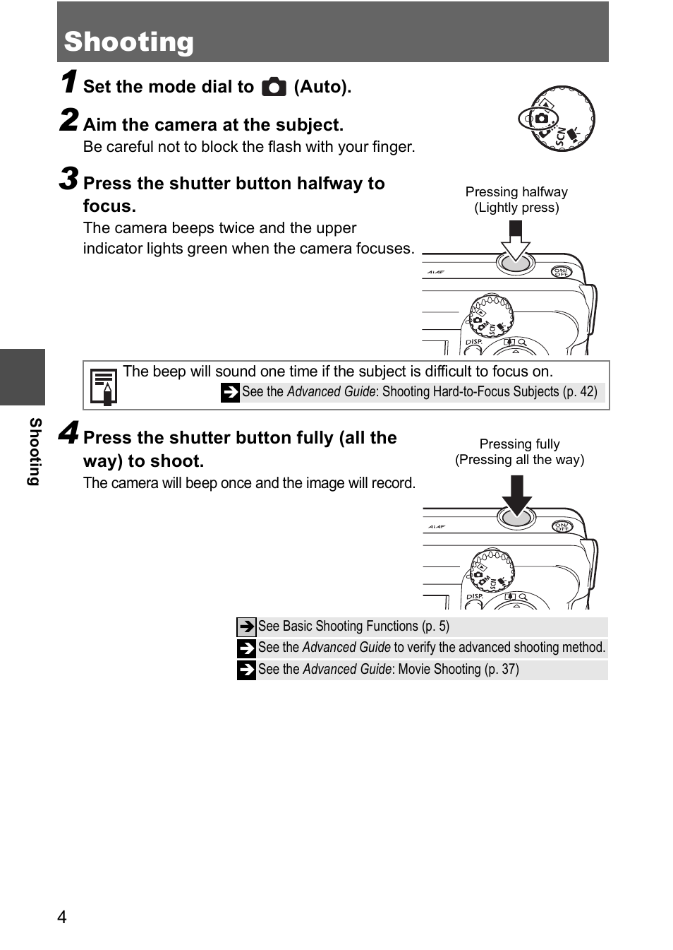 Shooting | Canon CDI-E185-010 User Manual | Page 6 / 23