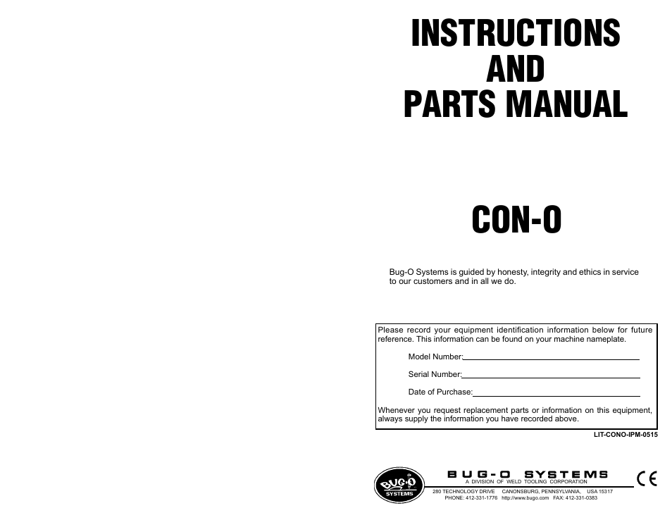 BUG-O Systems CON-O User Manual | 19 pages