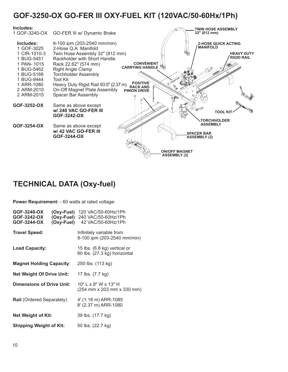 Technical data (oxy-fuel) | BUG-O Systems GO-FER III-OX User Manual | Page 10 / 22