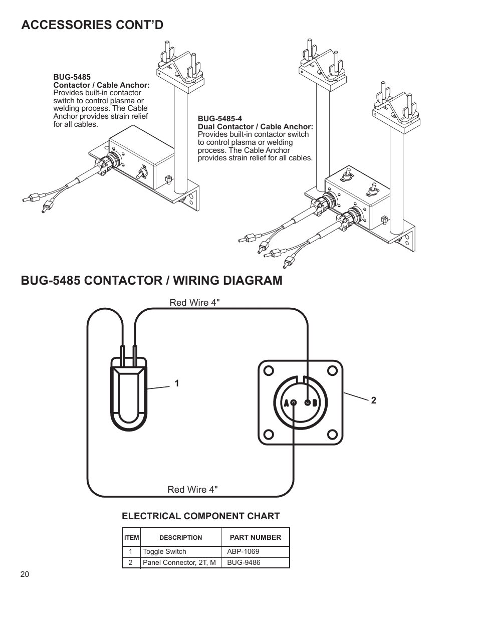 Accessories cont’d, Bug-5485 contactor / wiring diagram | BUG-O Systems GO-FER III-OX User Manual | Page 20 / 22