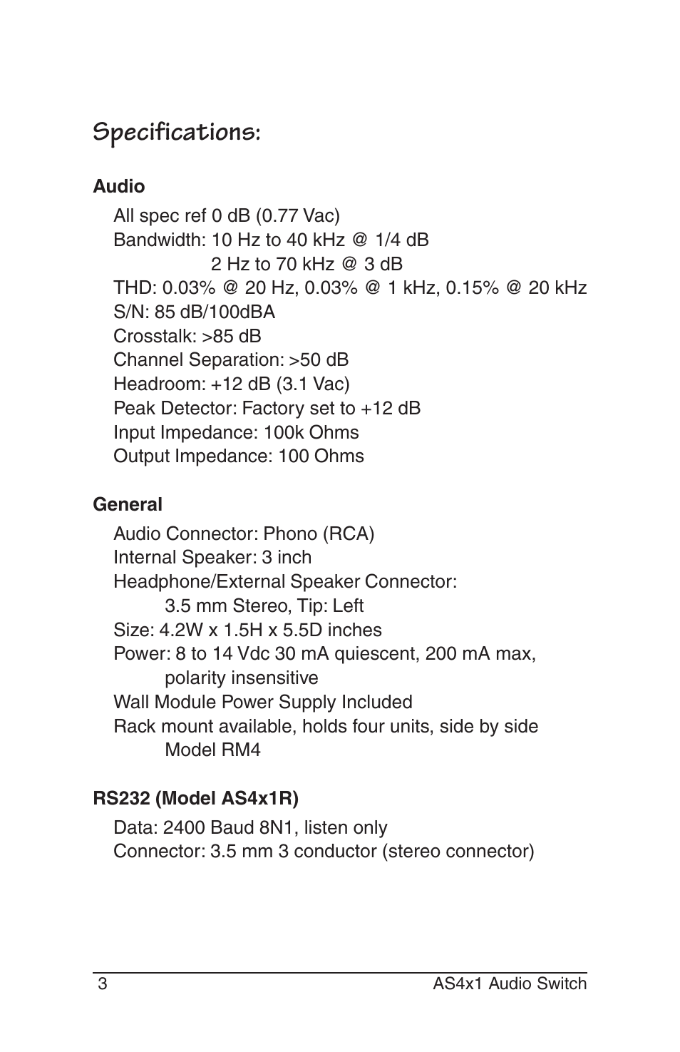 Specifications | Burst Electronics AS4x1 User Manual | Page 5 / 12