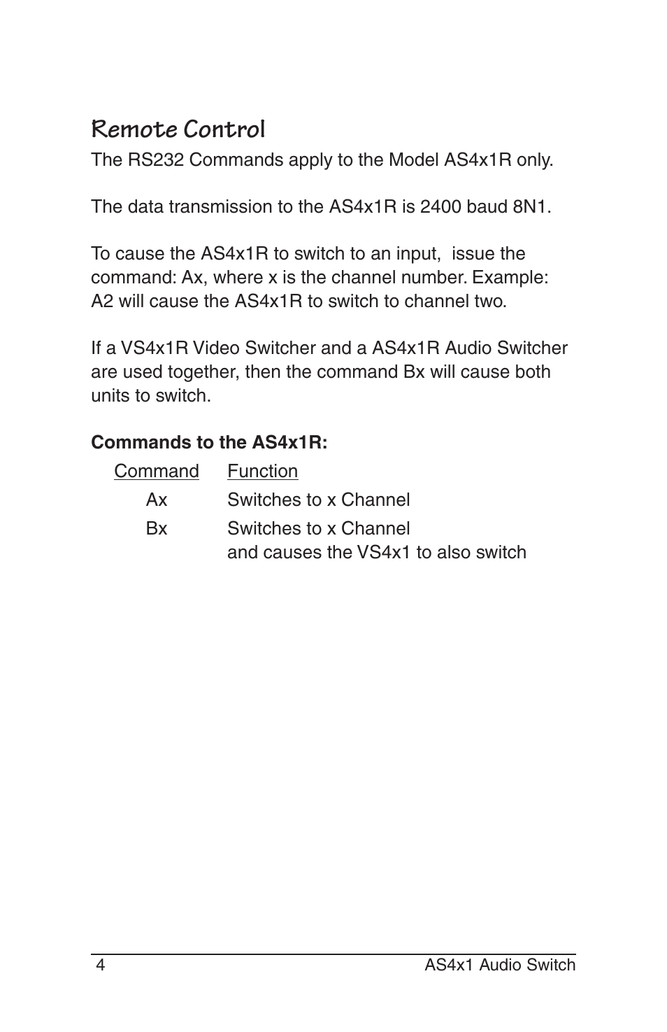 Remote control | Burst Electronics AS4x1 User Manual | Page 6 / 12