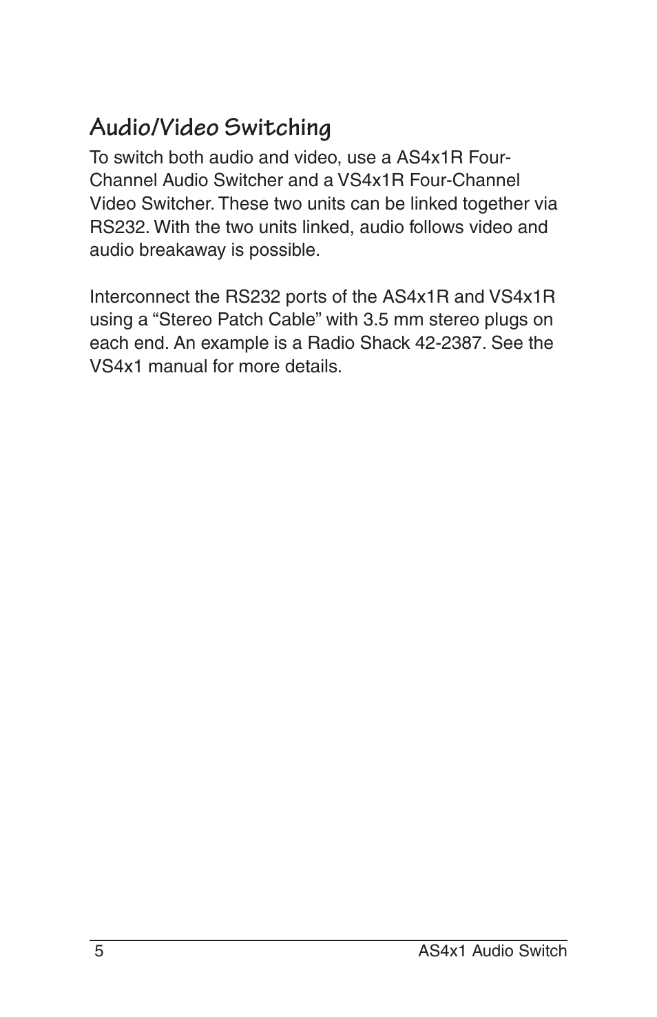 Audio/video switching | Burst Electronics AS4x1 User Manual | Page 7 / 12