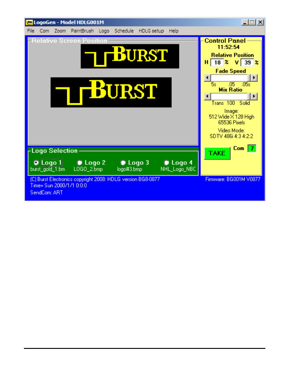 Paintbrush menu, Logo menu | Burst Electronics HDLG User Manual | Page 24 / 37