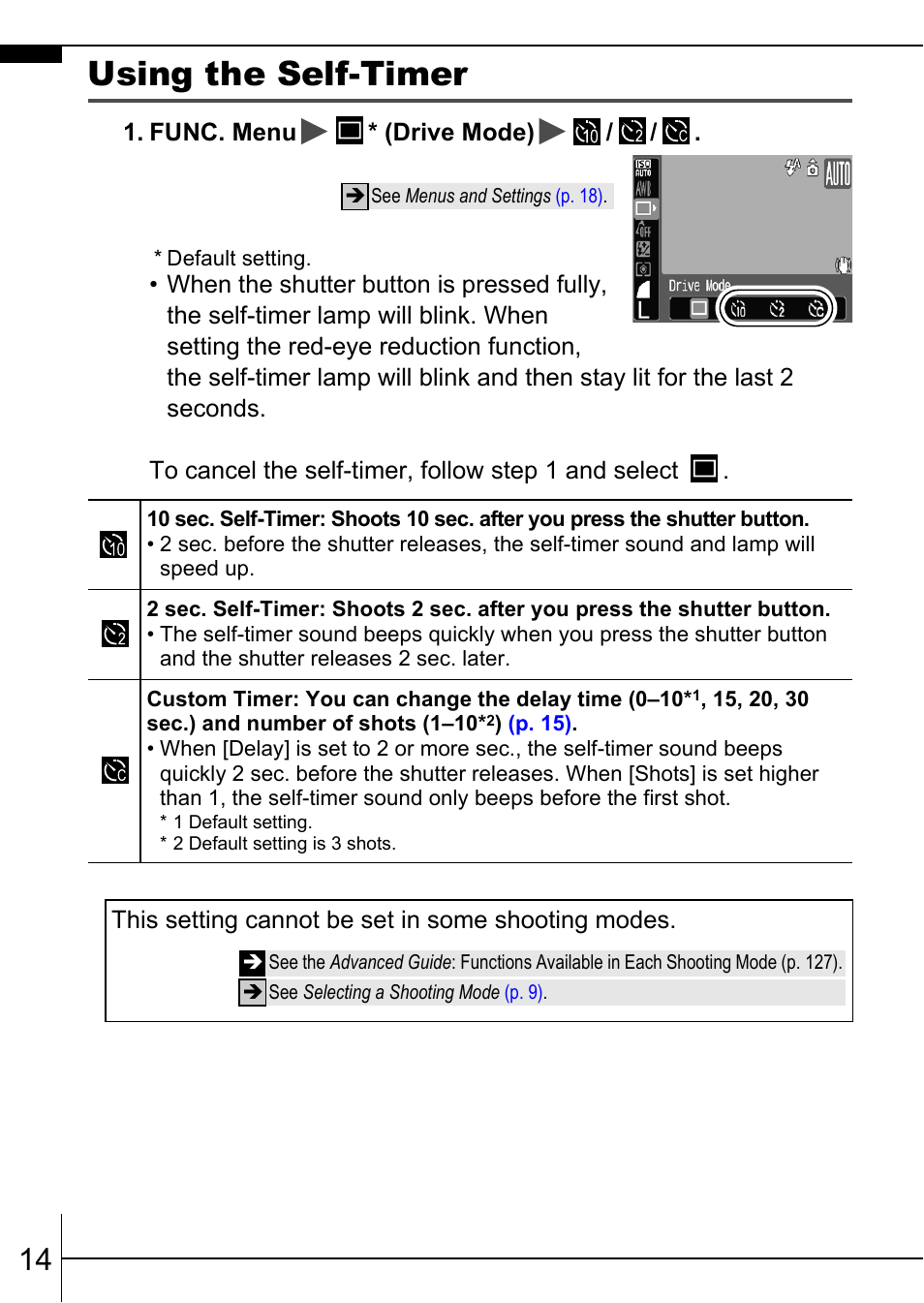 Using the self-timer | Canon A570 IS User Manual | Page 16 / 36