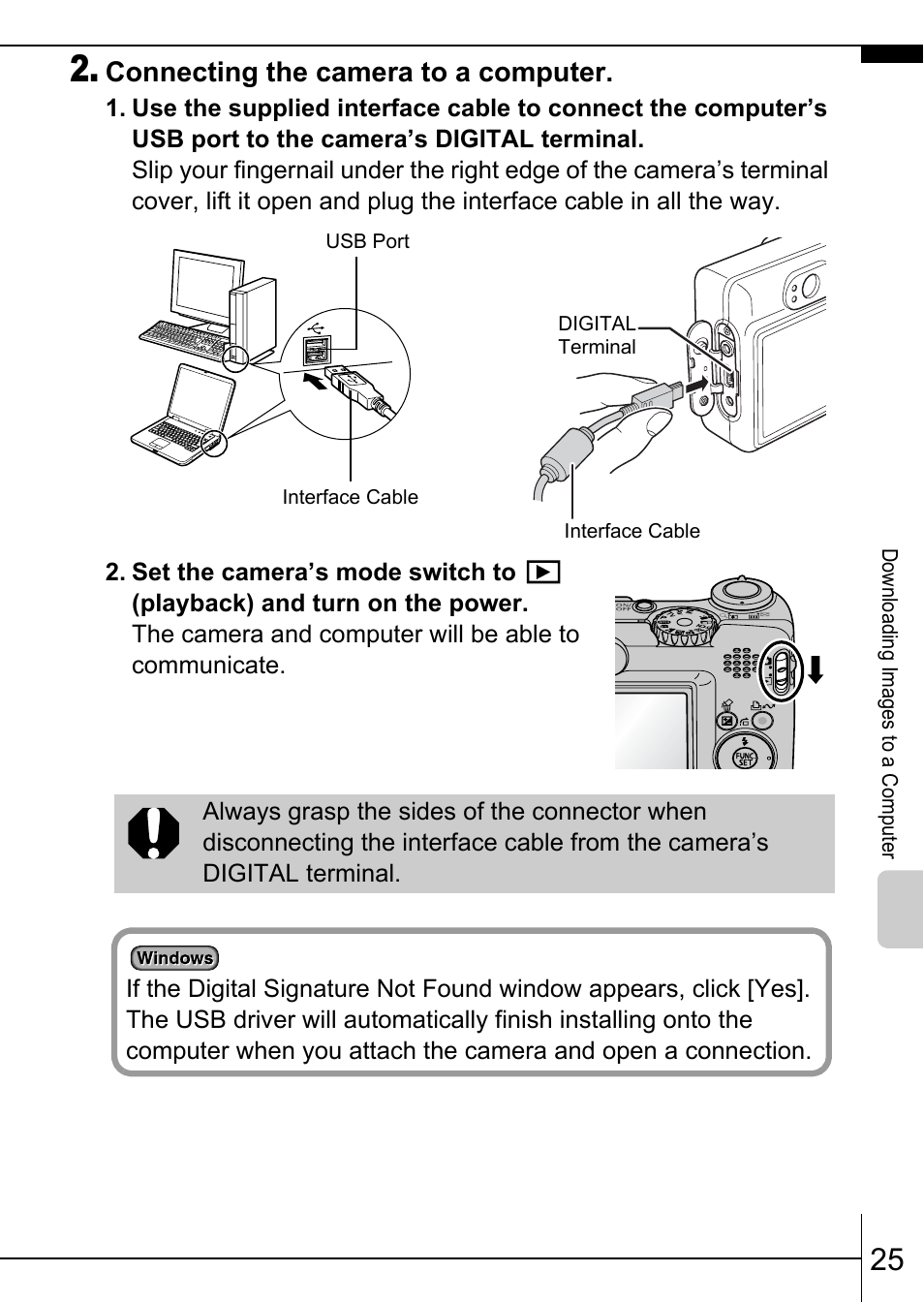 P. 25), Connecting the camera to a computer | Canon A570 IS User Manual | Page 27 / 36