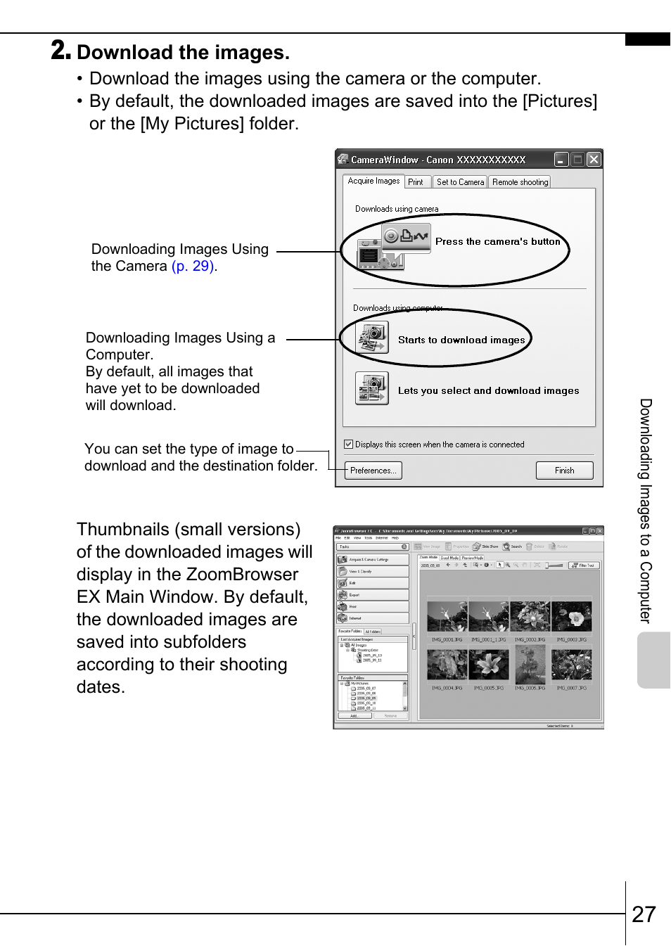 Download the images | Canon A570 IS User Manual | Page 29 / 36