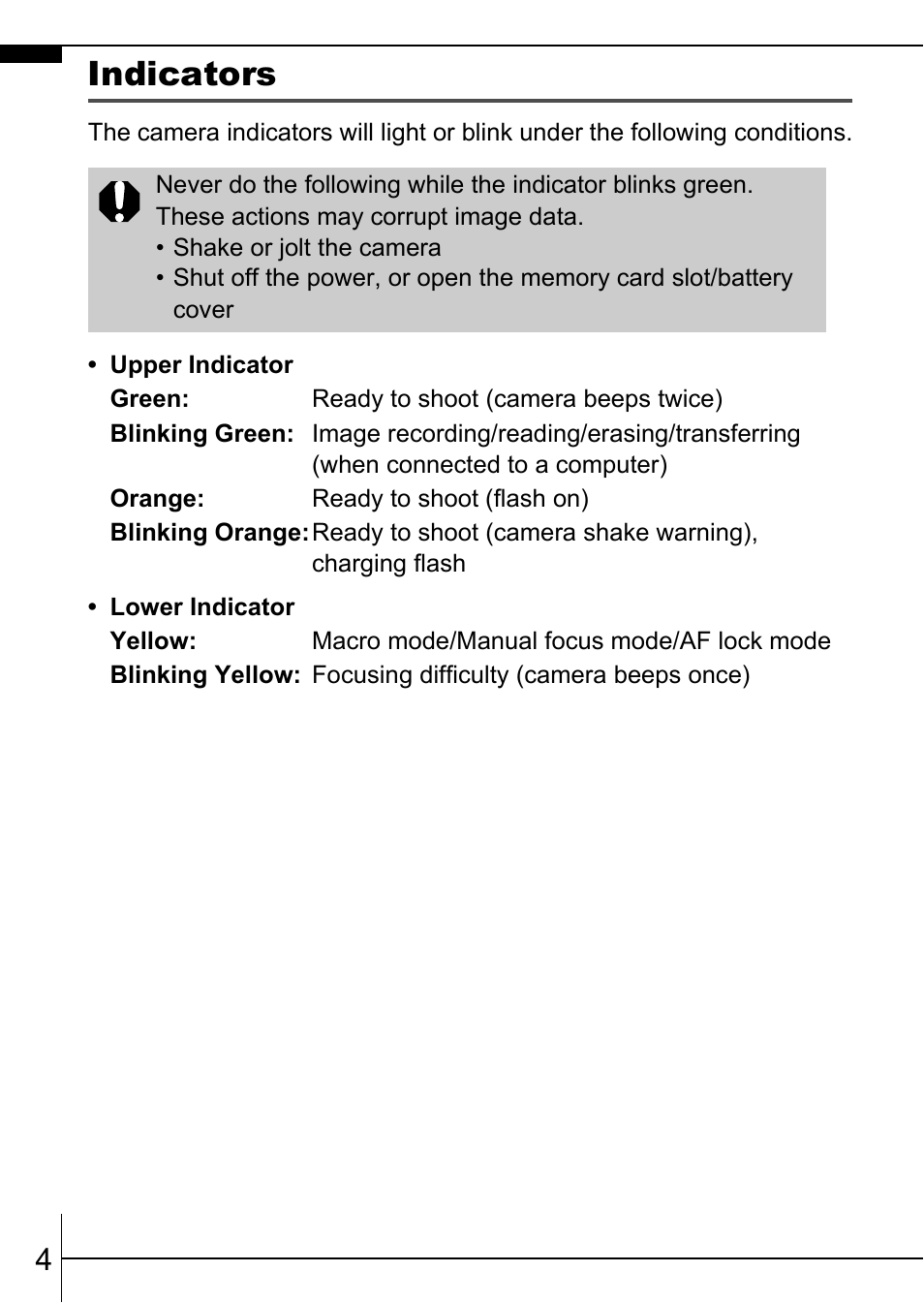 Indicators, P. 4) | Canon A570 IS User Manual | Page 6 / 36