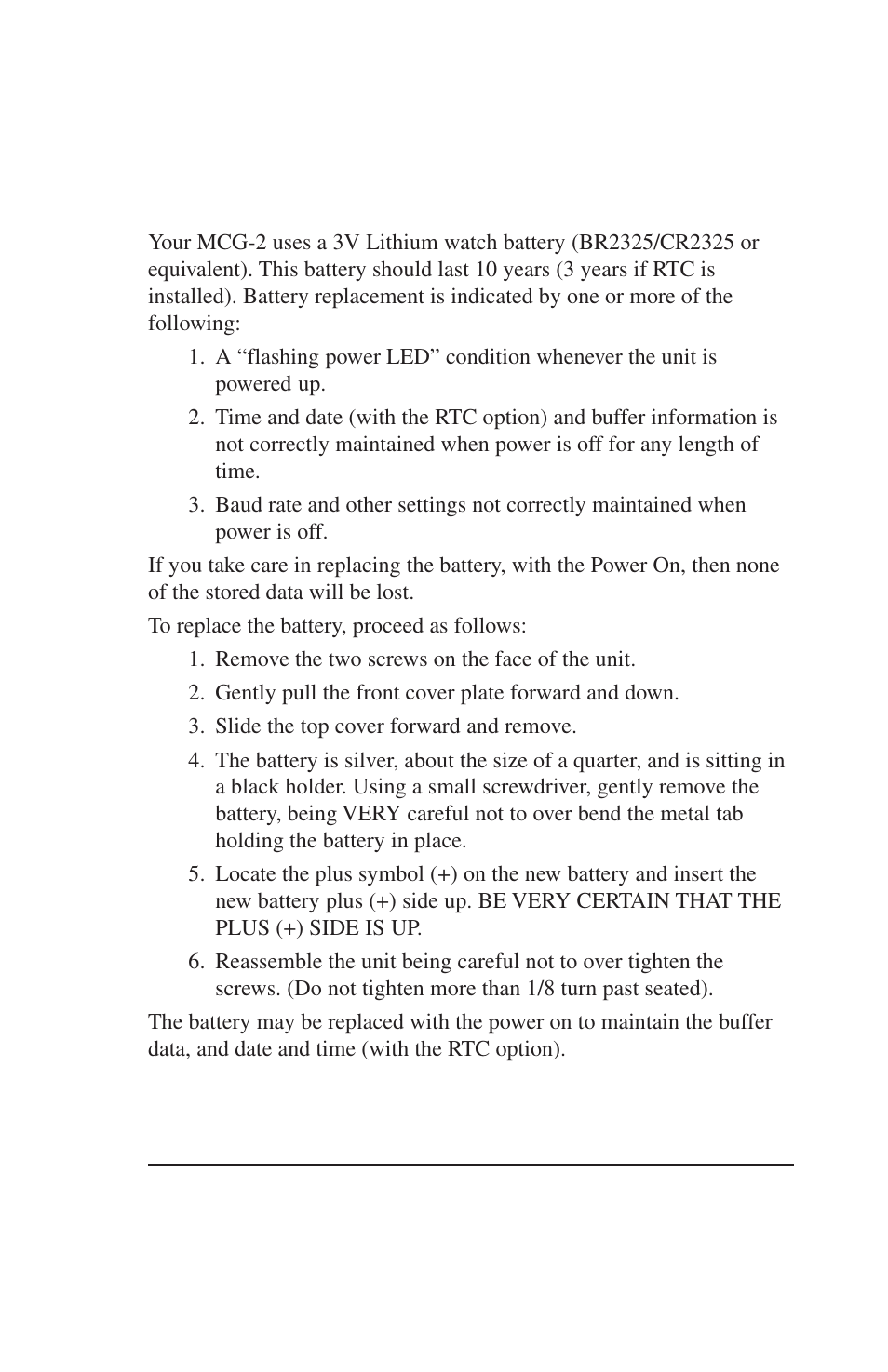 Battery replacement | Burst Electronics MCG-2 User Manual | Page 60 / 61
